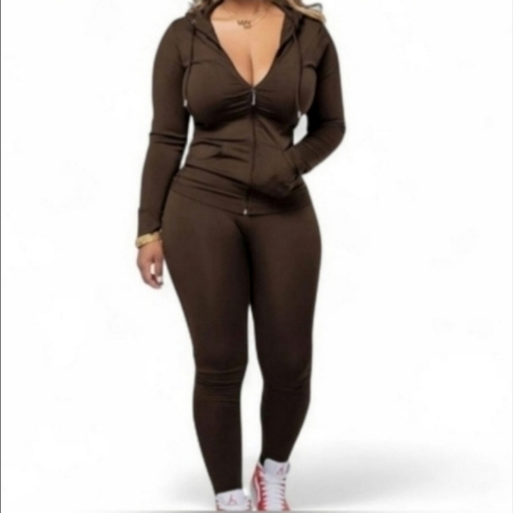Women's 2 Piece Jogger Zip Up Tracksuit - Brown